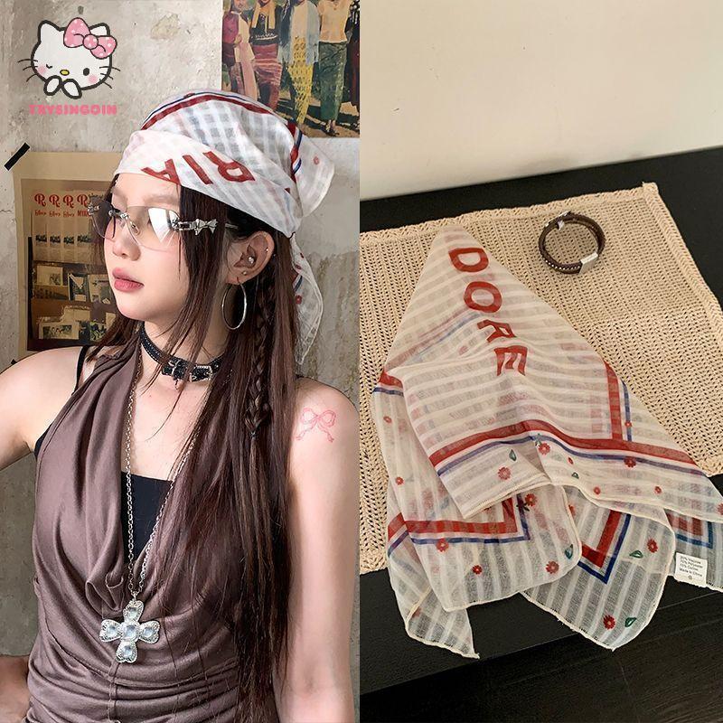 [trysingoin] แฟชั่น Y2K Retro เสือดาวพิมพ์ผ้าพันคอผมสาวเผ็ด Punk Hip Hop Headscarf อุปกรณ์เสริมผม St