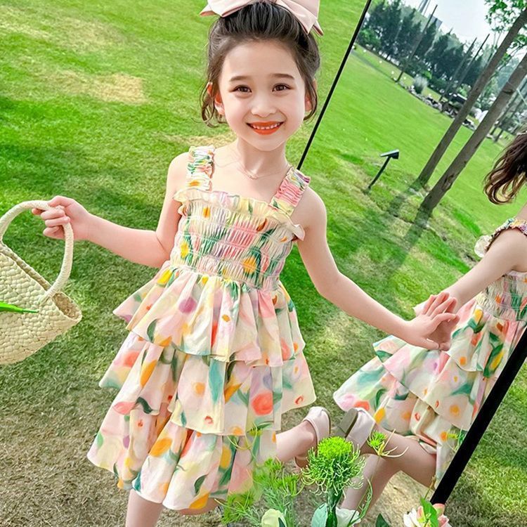 [meandboss] DR64-Dress กระโปรงลายดอกไม้ลายทางสําหรับเด็กผู้หญิง Ombre Layer เจ้าหญิงแฟชั่นเกาหลี