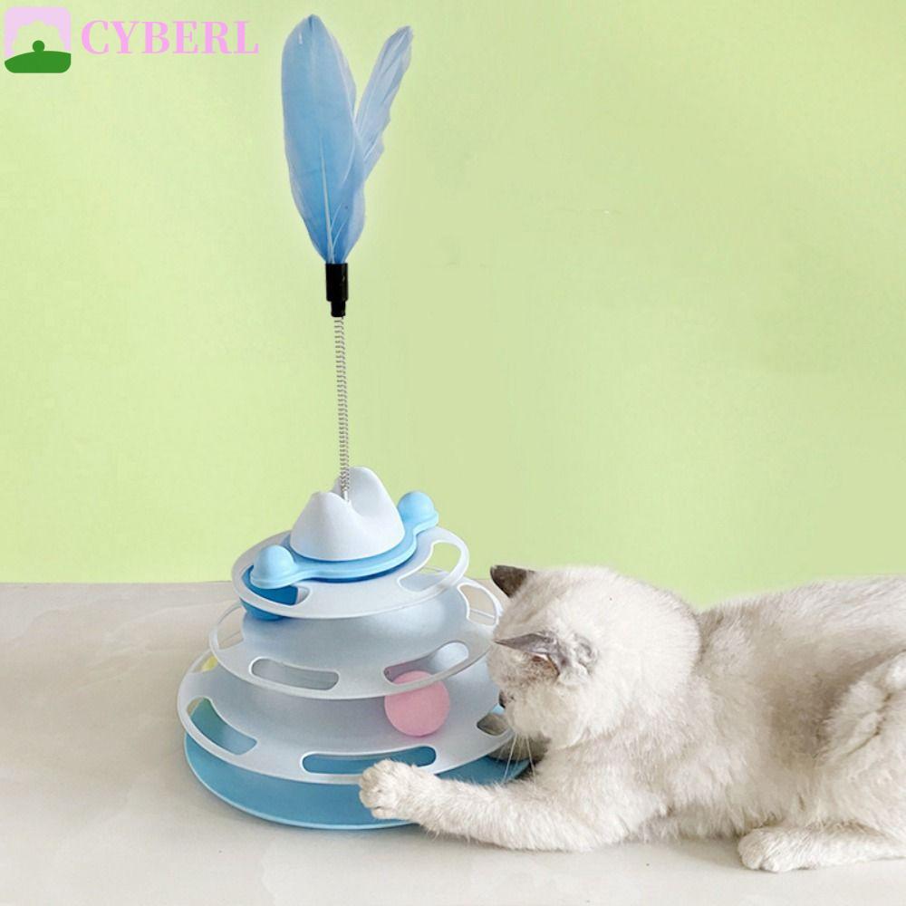 CYBERLINX Cat Tower Tracks, Interactive ที่ถอดออกได้ Cat Amusement Plate Tower, Cat Wheel Ball พลาสต