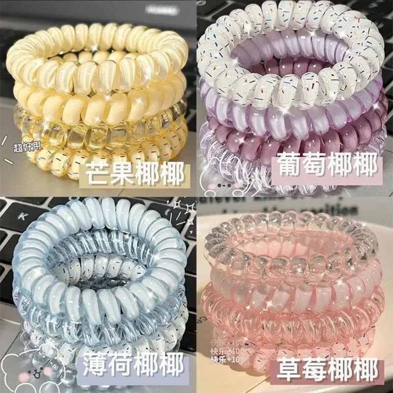韩式甜美新款早春彩色电话线发圈女高弹力扎发头绳清新百搭耐用20251210Korean-style Sweet New Style Early Spr Color Telephone Line Hair Circle Women's High Elastic Hair Ty Head Ro