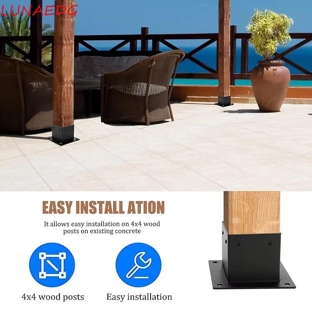วงเล็บโลหะ LUNAEDGE, ฐานโพสต์ไม้กันสนิมสีดํา, รองรับโครงสร้างความทนทาน Heavy Duty Pergolas สนับสนุนร