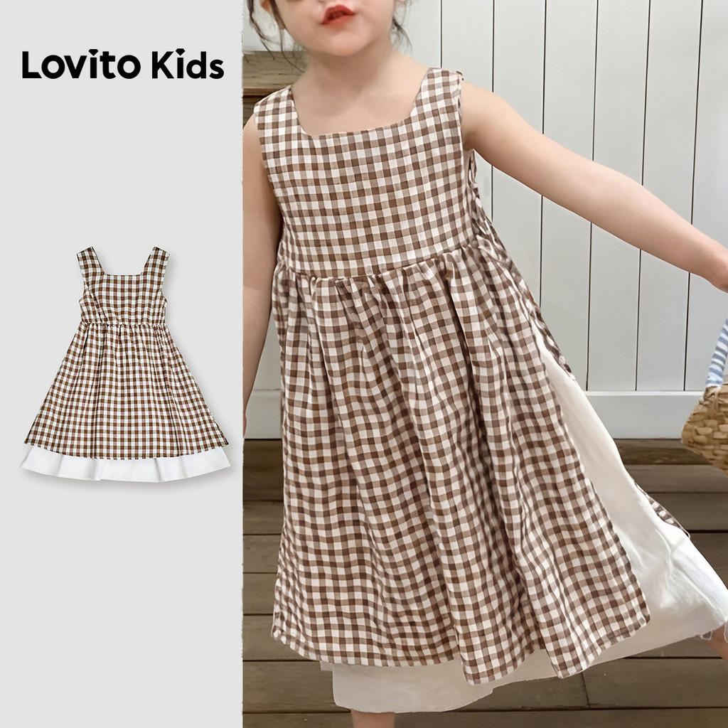 Lovito เดรสเด็กผู้หญิง สายผูกเชือก สีน้ําตาล เหมาะกับฤดูร้อน L168LD177
