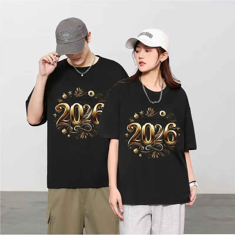 UT shop เสื้อแฟชั่น เสื้อยืด oversize ผ้าCotton 100% เสื้อแฟชั่น 'Happy New Year'  สบายและนุ่ม แขนสั