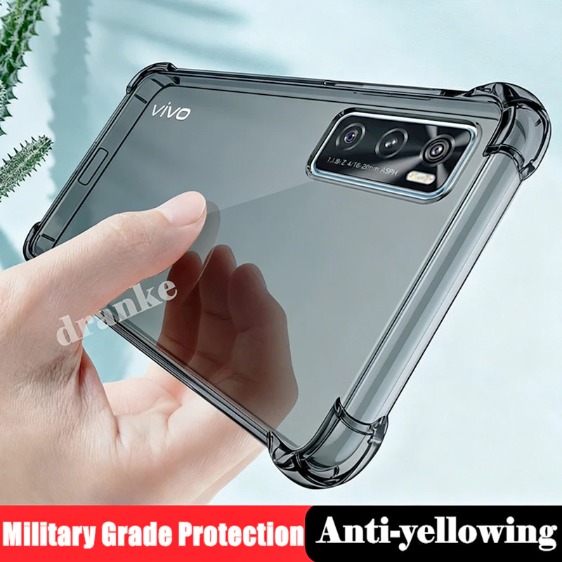 สําหรับ Vivo V20 SE V2022 V2023 ซิลิโคนเหลวใสยืดหยุ่นกึ่งโปร่งใส Anti-Yellowing ฝาหลัง 4 มุมกรณีเยลลี่
