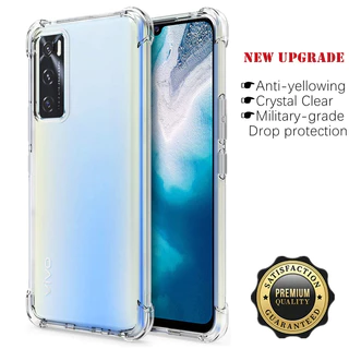 สําหรับ Vivo V20 SE V2022 V2023 ซิลิโคนเหลวใสยืดหยุ่นกึ่งโปร่งใส Anti-Yellowing ฝาหลัง 4 มุมกรณีเยลลี่