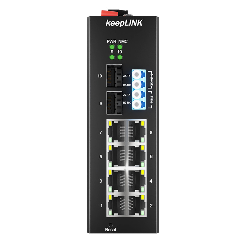 คุณภาพสูง Management Industrial Bypass Switch 8 10 100 1000 POE 2 SFP 2 Bypass Relay SNMP CLI WEB GU
