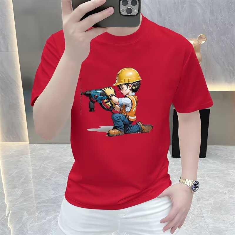 2026ผ้าฝ้ายแท้แขนสั้นเสื้อยืดถนนสวมเสื้อผ้าผู้ชายหนักสบายๆหลวมทุกการแข่งขันครึ่งแขนรอบคอผู้ชายขนาดบว