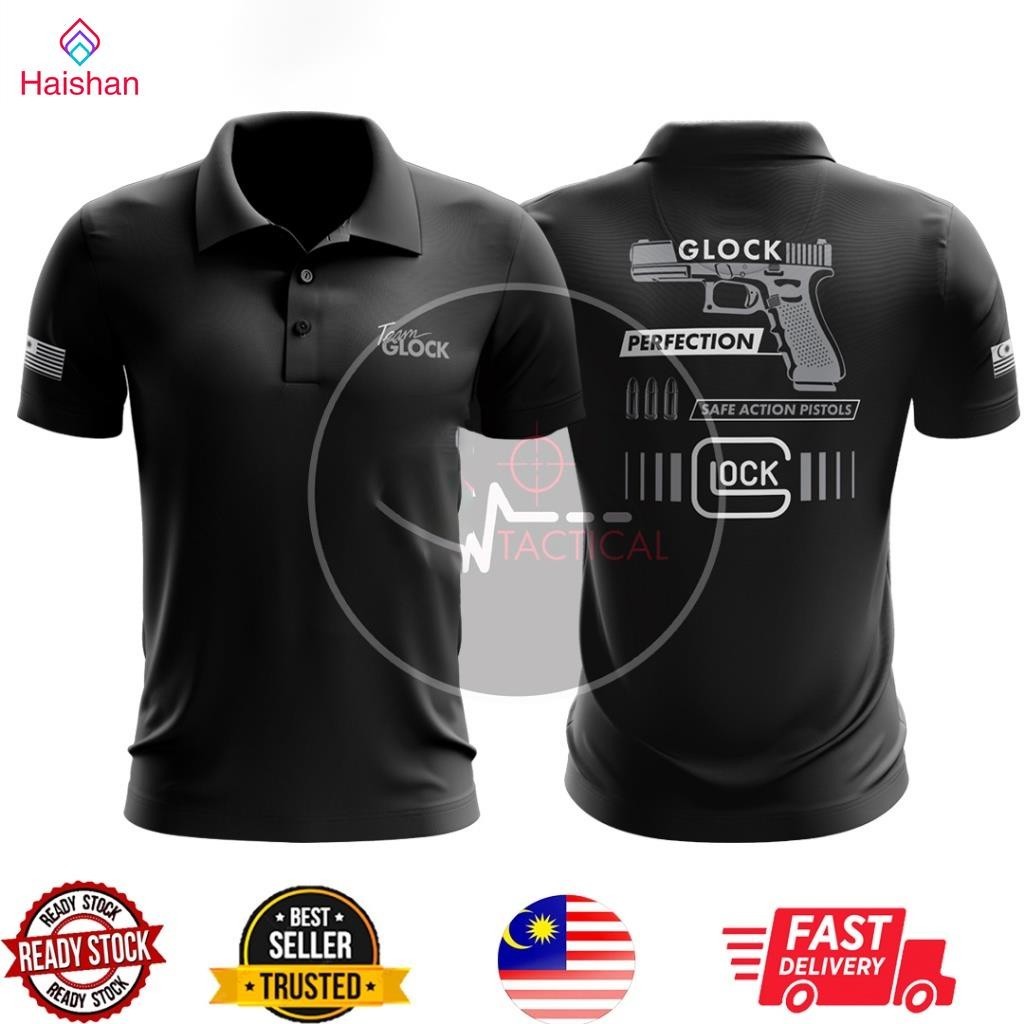เสื้อโปโลแขนสั้น Glock ลายพิมพ์ silkscreen ผ้าไมโครไฟเบอร์ พร้อมสต็อกจากมาเลเซีย