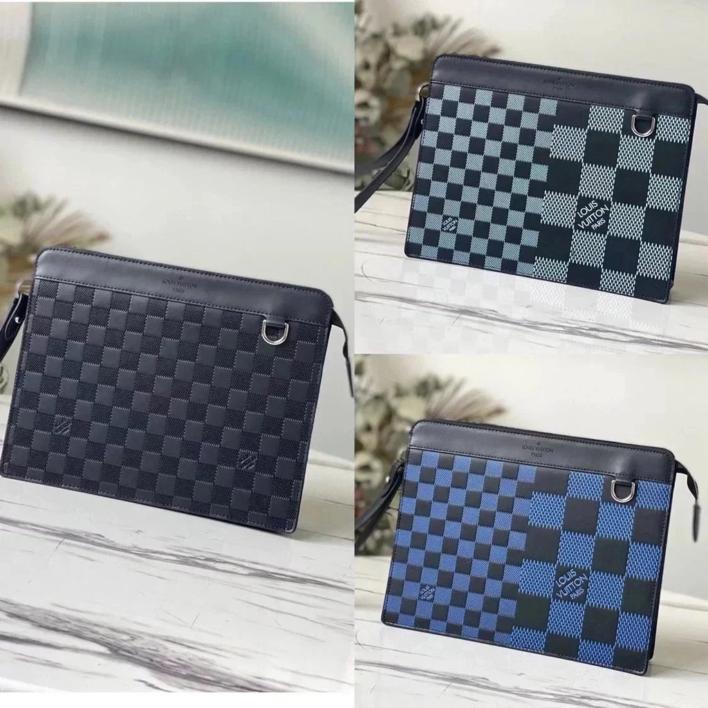 Louis Vuitton Clutch Standing N60448 Blue N60449 สีเขียว N60450 กระเป๋าสตางค์คลัทช์สีดํากระเป๋าแฟชั่