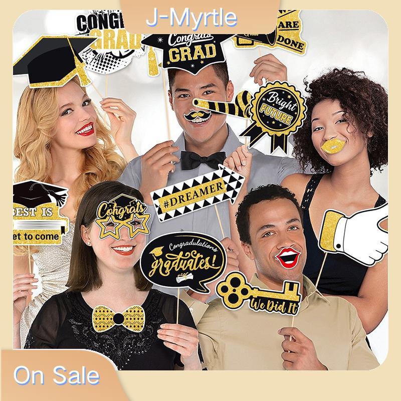 J-Myrtle 28 ชิ้นสําเร็จการศึกษา Photo Booth Props ชุด, DIY การสําเร็จการศึกษาการถ่ายภาพตกแต่ง Gradua