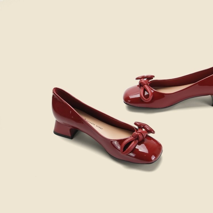 JA1 Mary Jane Women Heel Shoes Slip-on round Head Chunky Heel Shoes Rubber