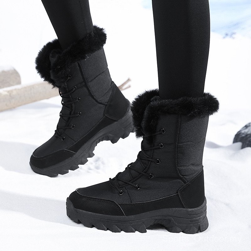 JA1 Ready Stock Ladies Snow Boots High-Top Womens Shoes Warm Cold-Proof Outdoor Cotton Shoes Fleece-