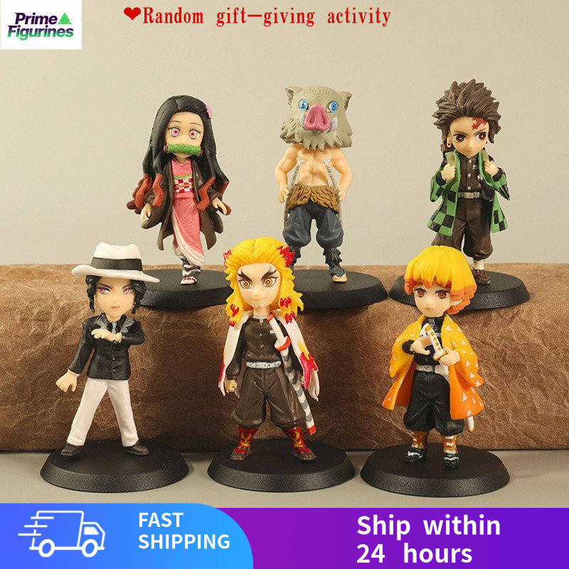 จัดส่งฟรี6 ชิ้น/เซ็ต 7 ซม.Demon Slayer อะนิเมะรูป Tanjirou Nezuko Agatsuma Zenitsu Hashibira Inosuke