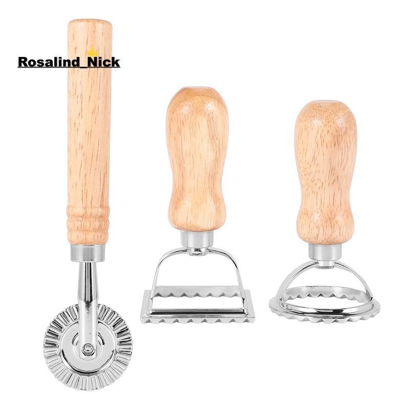 [Rosalind_Nick]ชุดเครื่องตัดพาสต้าRavioli 3 ชิ้น,เครื่องทําแสตมป์Ravioliพร้อมที่จับไม้Ravioli Makerเ