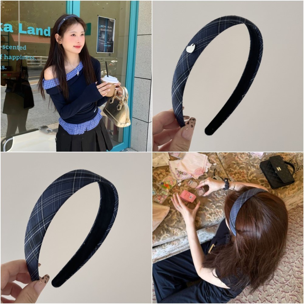 ที่คาดผมทรงสูงลายสก๊อตวินเทจสำหรับผู้หญิง ออกแบบตามสไตล์ฮ่องกง