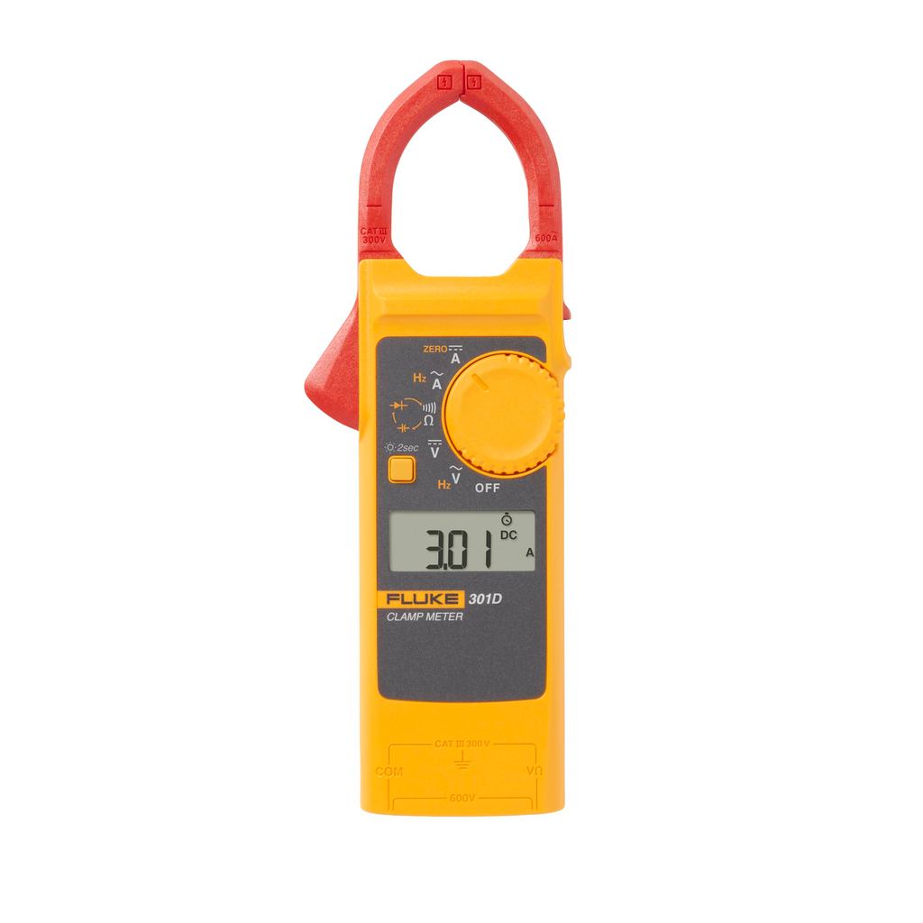 Fluke 301D 600A AC/DC Clamp Meter with Slim Jaw and Backlit Design, measures AC/DC current, frequenc