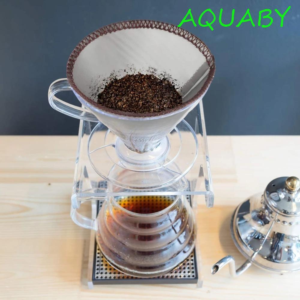 AQUABY Reusable Pour Over Coffee Filter, Paperless Fine Mesh สแตนเลสกรวยกรอง,สะดวก V รูปทนทานกาแฟหยดกรอง Camping