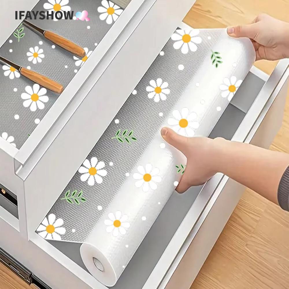 IFAYSHOW Daisy Flower Cabinet Mat, แผ่นรองลิ้นชักกันน้ํากันความชื้น, แผ่นรองโต๊ะแบบใช้ซ้ําได้แบบไม่ใช้กาว