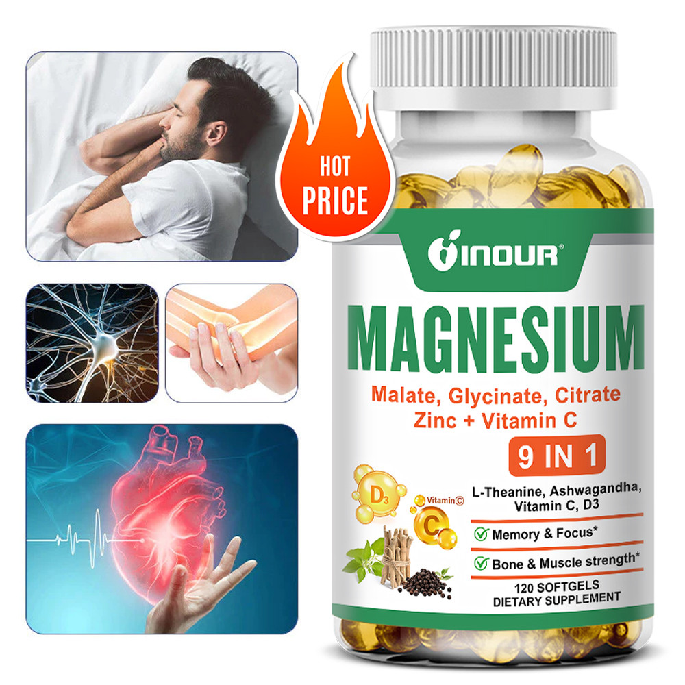Magnesium 9 in 1 Complex 30 ถึง 120 แคปซูล ช่วยผ่อนคลาย บำรุงกระดูกและกล้ามเนื้อ ผสมซิงค์ วิตามินซี ดี3