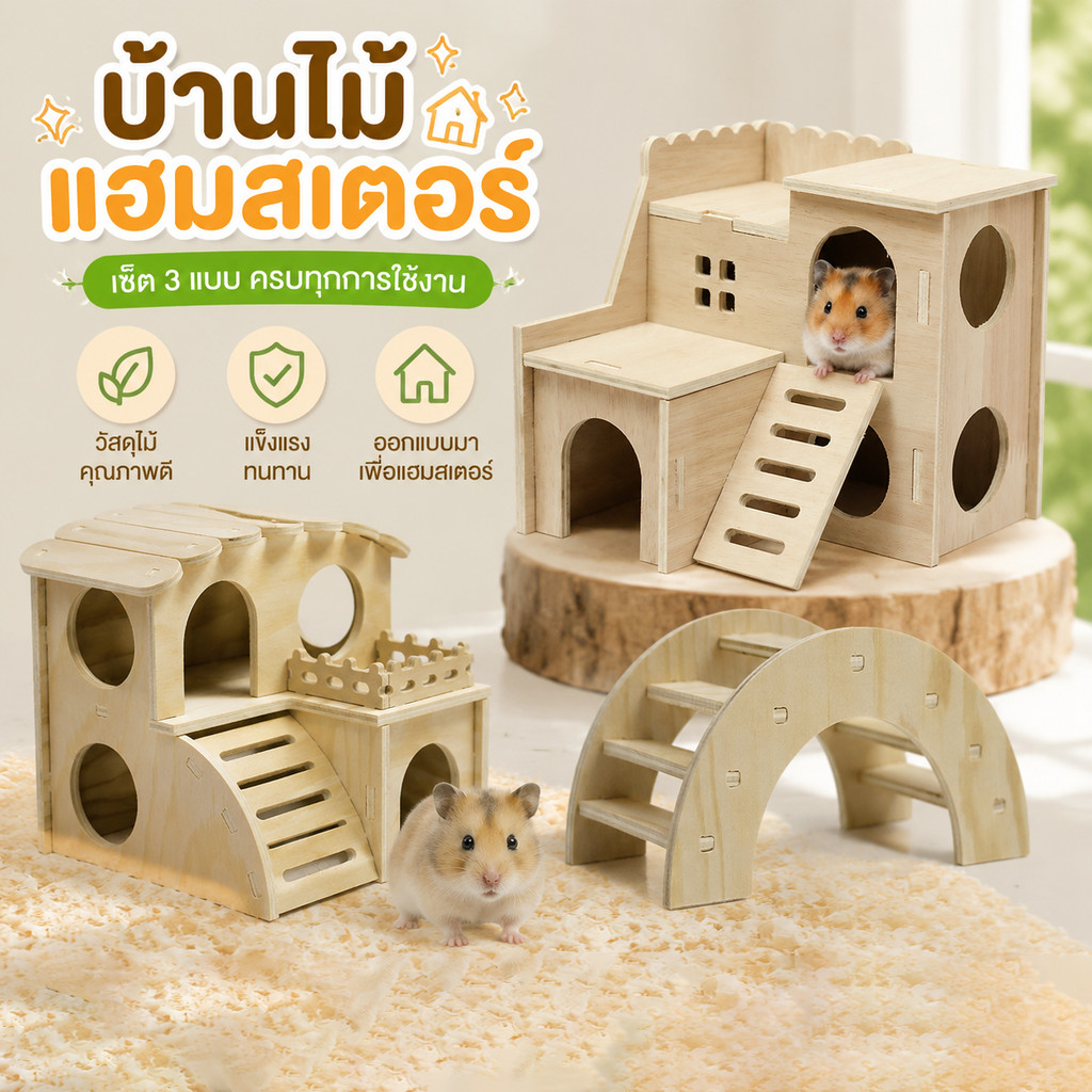 CODบ้านไม้ บ้าน2ชั้น สำหรับหนูแฮมสเตอร์ บ้านไม้และของเล่น ทำจากไม้เคลือบลามิเนต คุณภาพดี