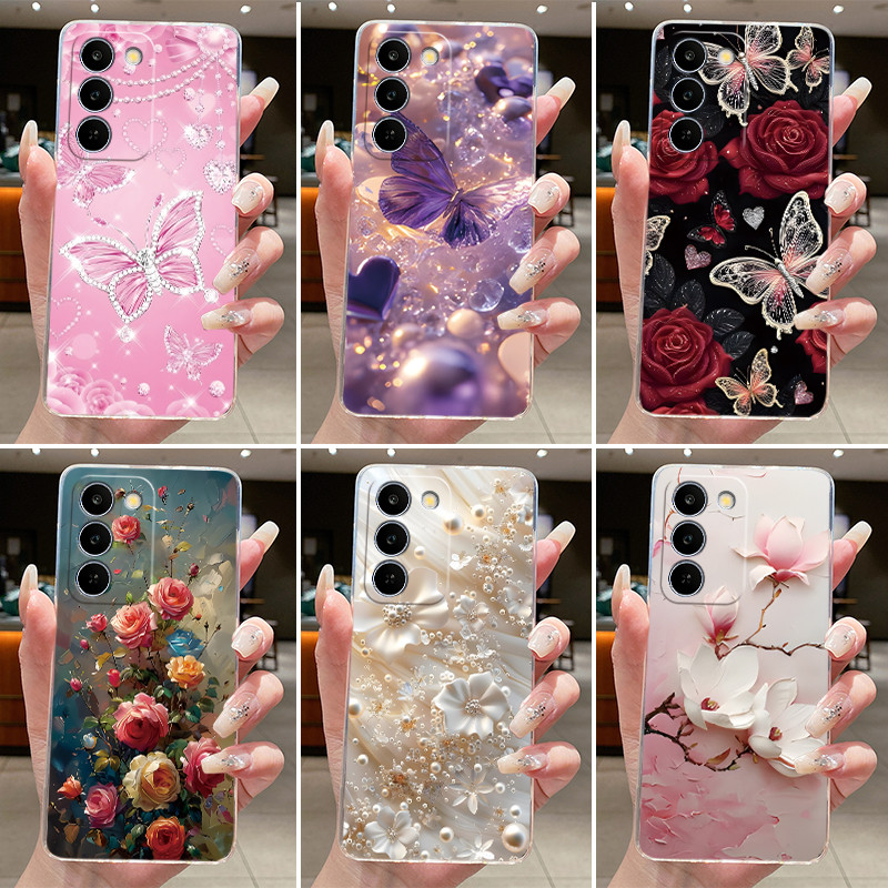 สําหรับRealme C100 5Gกรณี2026ใสแฟชั่นหรูหราผีเสื้อดอกไม้นุ่มTPUซิลิโคนเยลลี่ฝาครอบโทรศัพท์สําหรับOppo Realme C100 C 100กรณี