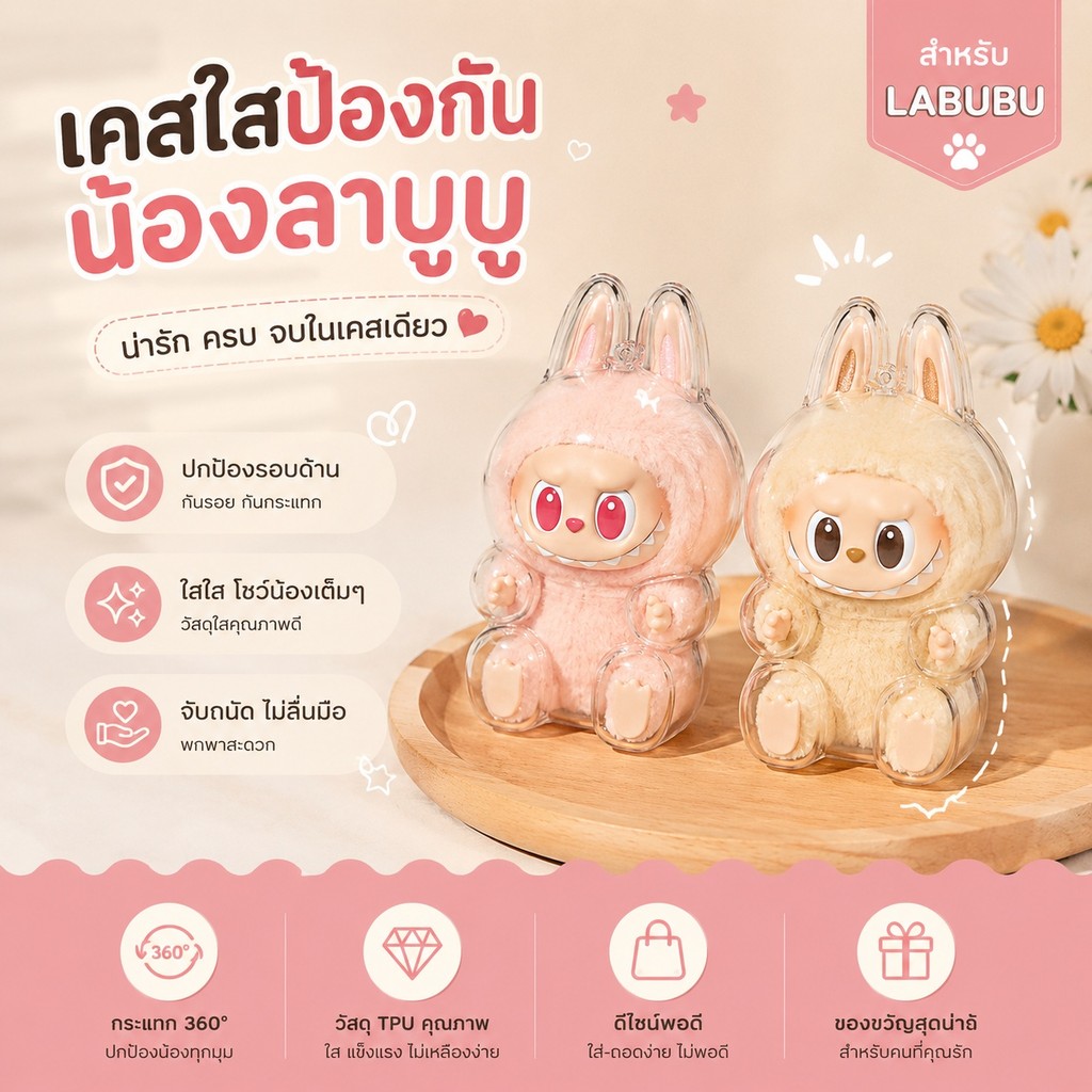 พร้อมส่ง🔥Labubu v2 เคสอะคริลิคใส สำหรับใส่ เคสป้องกัน ใส่ลาบูบู้ v2 100% กันรอย กันฝุ่น