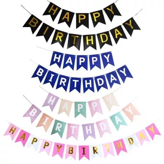 ป้ายวันเกิด Happy Birthday (ส่งเร็วจากกรุงเทพ) ความยาวรวม 1.5- 2 เมตร พร้อมริบบิ้น สินค้าเป็นกระดาษแข็ง ธงวันเกิด