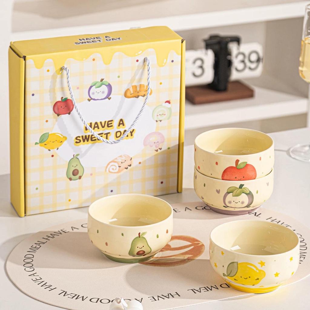 ถ้วยชุดของขวัญผลไม้รวม 4 ใบ ลายผลไม้น่ารัก ผลไม้รวม สินค้าใหม่