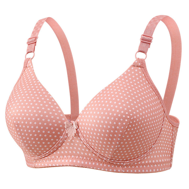 Polka Dot Smooth Surface Plus Size บราไร้สาย Push-Up สําหรับคุณแม่วัยกลางคนที่มีหน้าอกใหญ่ ชีวิตในบ้