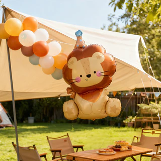 GeeParty ลูกโป่งฟอยล์สิงโตนั่ง พร้อมหมวกวันเกิด ธีมซาฟารีป่า ตกแต่งปาร์ตี้เด็ก งานเลี้ยงวันเกิด ของขวัญสนุกสนาน