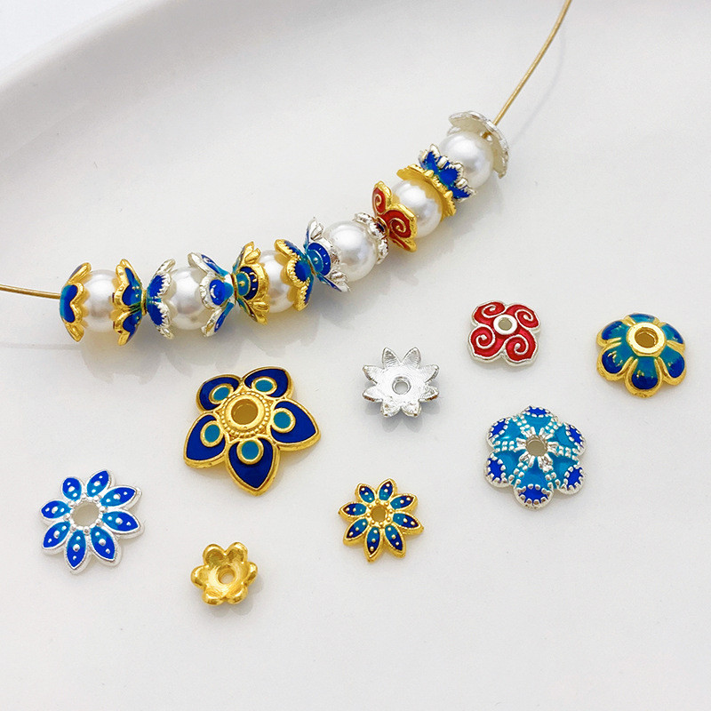 18K Gold Cloisonne สี Retention หยดน้ํามันดอกไม้แยกลูกปัด Receptacle ผู้ถือลูกปัด diy มือลูกปัดสร้อย