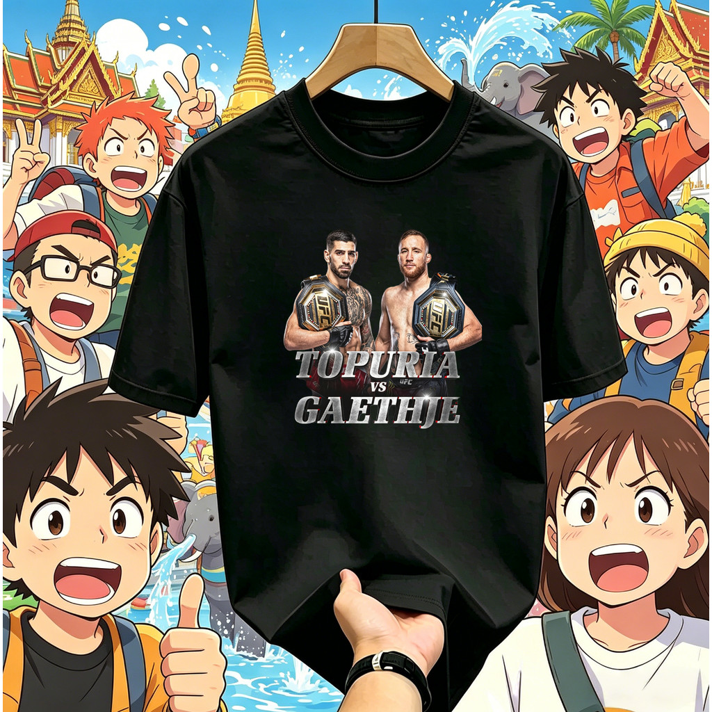 ((จัดส่ง 24 ชั่วโมง) Topuria vs Gaethje UFC Featherweight Championship Battle เสื้อยืดพิมพ์ลายสมจริง