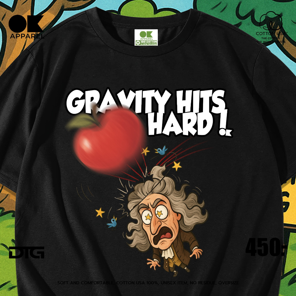 OK Apparel เสื้อยืดคอกลมแขนสั้น ลาย Sir Isaac Newton Oversize Cotton ️USAคุ้มสุด!️