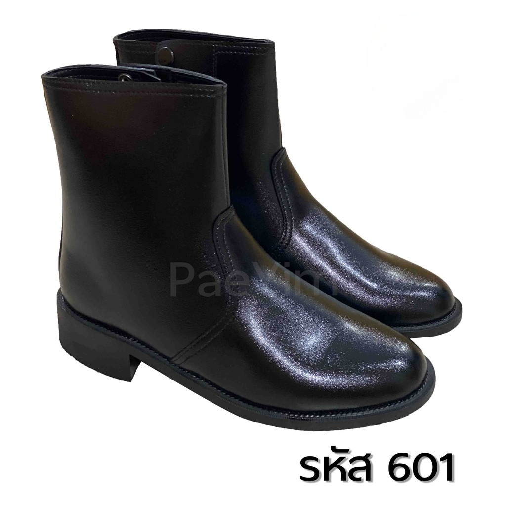 รองเท้าฮาฟ หนังPUสีดำ สูง 8.5 นิ้ว ซิบเดี่ยว ใส่สบาย ทนทาน พื้นอย่างดี [601] | ตำรวจ ทหาร **สั่งเผื่อเพิ่มไซส์นึงจากปกติ