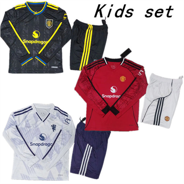 เด็ก 2025-26 ชุดแขนยาวแมนยูเสื้อกีฬาเด็กบ้านและออกไปพัดลม การแก้ไข เสื้อกีฬาเด็กขนาด 16-28
