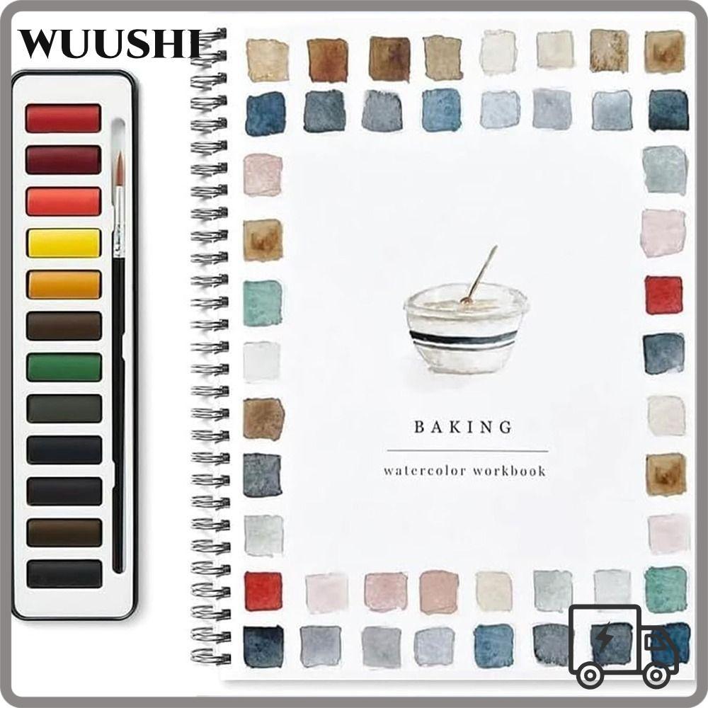 วูชิ ชุดสีน้ํา 12 สี พร้อมแปรงทาสี จานสี สมุดงาน สร้างสรรค์สําหรับเด็กและวัยรุ่น