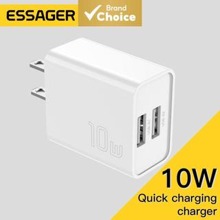 Essager ที่ชาร์จเดินทาง 5V/2A ปลั๊กชาร์จ USB สองพอร์ต สําหรับ Android Apple โทรศัพท์ ชาร์จเร็ว 10w สากล