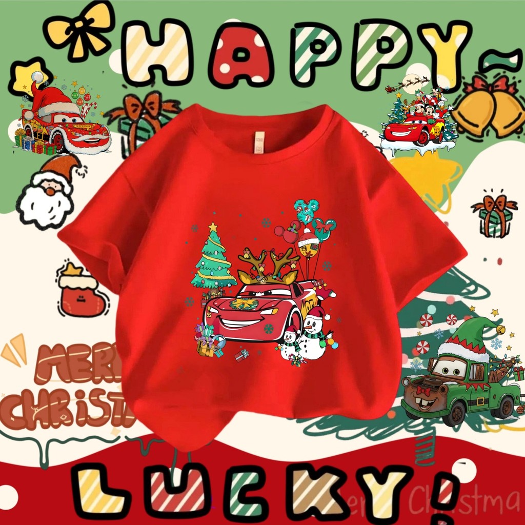 เสื้อยืดรถคริสต์มาส ชุดคู่ Lightning McQueen และ Mater ธีมคริสต์มาส McQueen 100-5XL 03