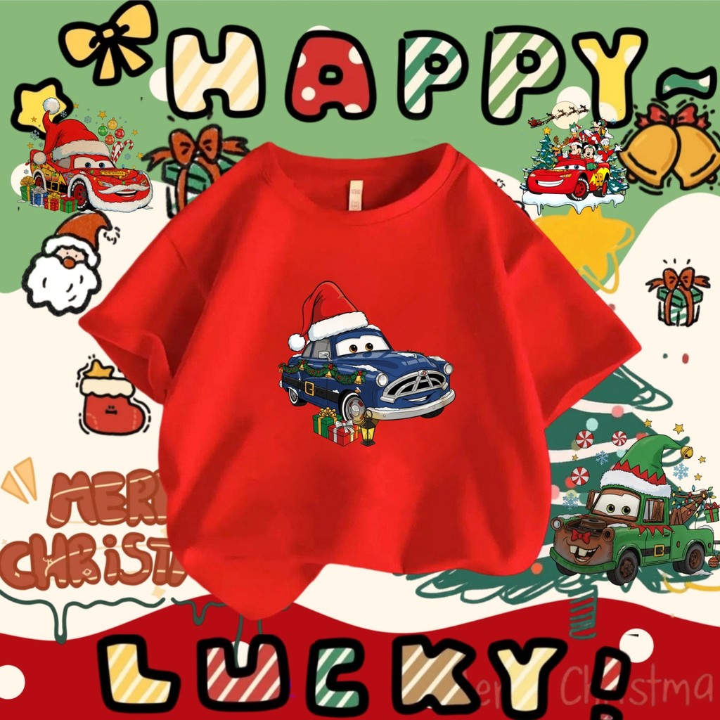 เสื้อยืดรถคริสต์มาส ชุดคู่ Lightning McQueen และ Mater ธีมคริสต์มาส McQueen 100-5XL 11