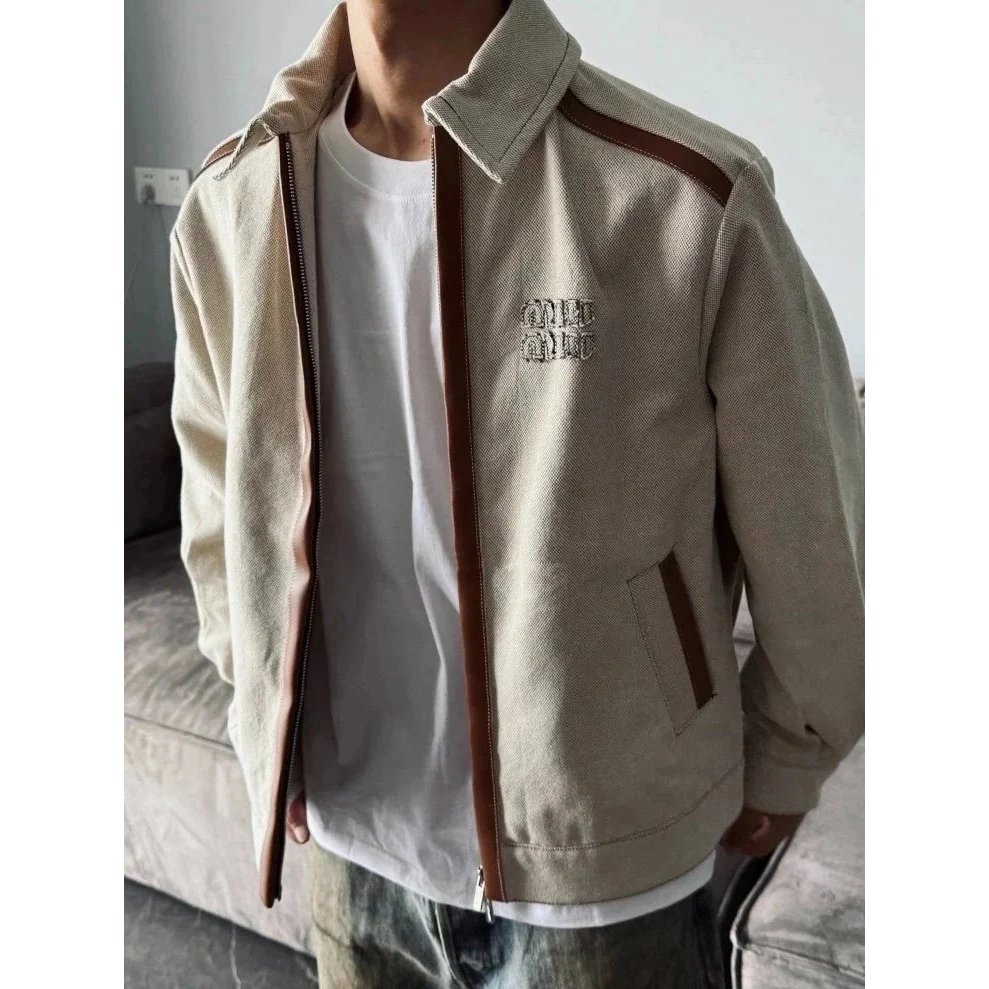 เสื้อแจ็คเก็ตหนังปักลายจากแบรนด์Miumiu ทอจากผ้าลินิน