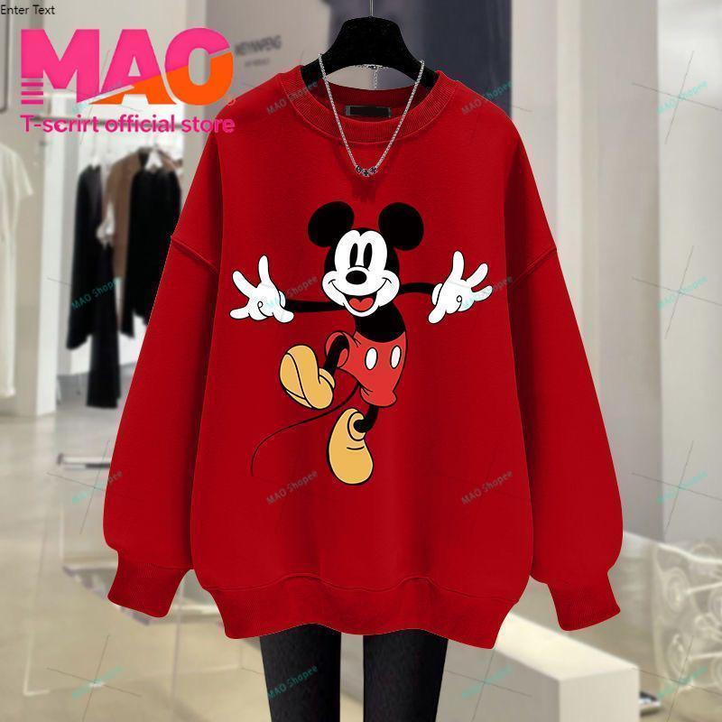 COD✅ (จัดส่งในกรุงเทพฯ) MAO Shop เสื้อสเวตเตอร์สีแดงสด Mickey Mouse สดใสจัง! ท่าทางกระตุกน่ารัก โอเวอร์ไซซ์สบาย unisex.