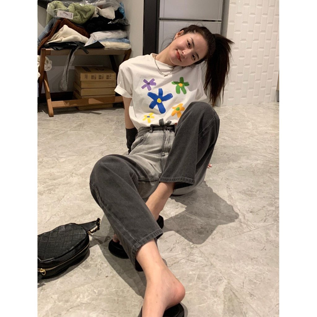 CODC279 ผ้าฝ้ายแท้สไตล์ใหม่ฤดูร้อนกลีบรักพิมพ์แขนสั้นรอบคอStreetเสื้อยืดสบายเสื้อยืดคู่Bottomingเสื้