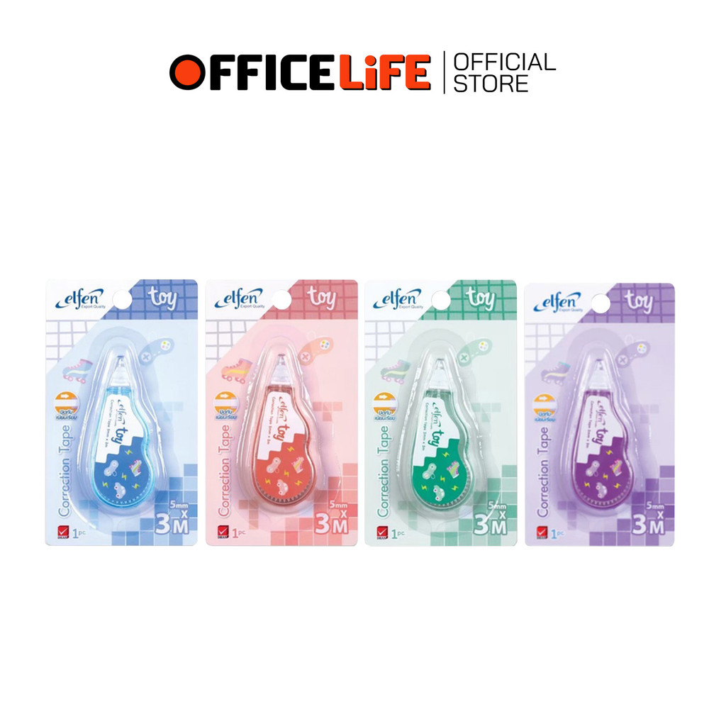 Elfen (เอลเฟ่น) เทปลบคำผิด เทป 3M รุ่นทอย Toy ขนาด 5mm x 3 m ( 1 ชิ้น / คละสี )