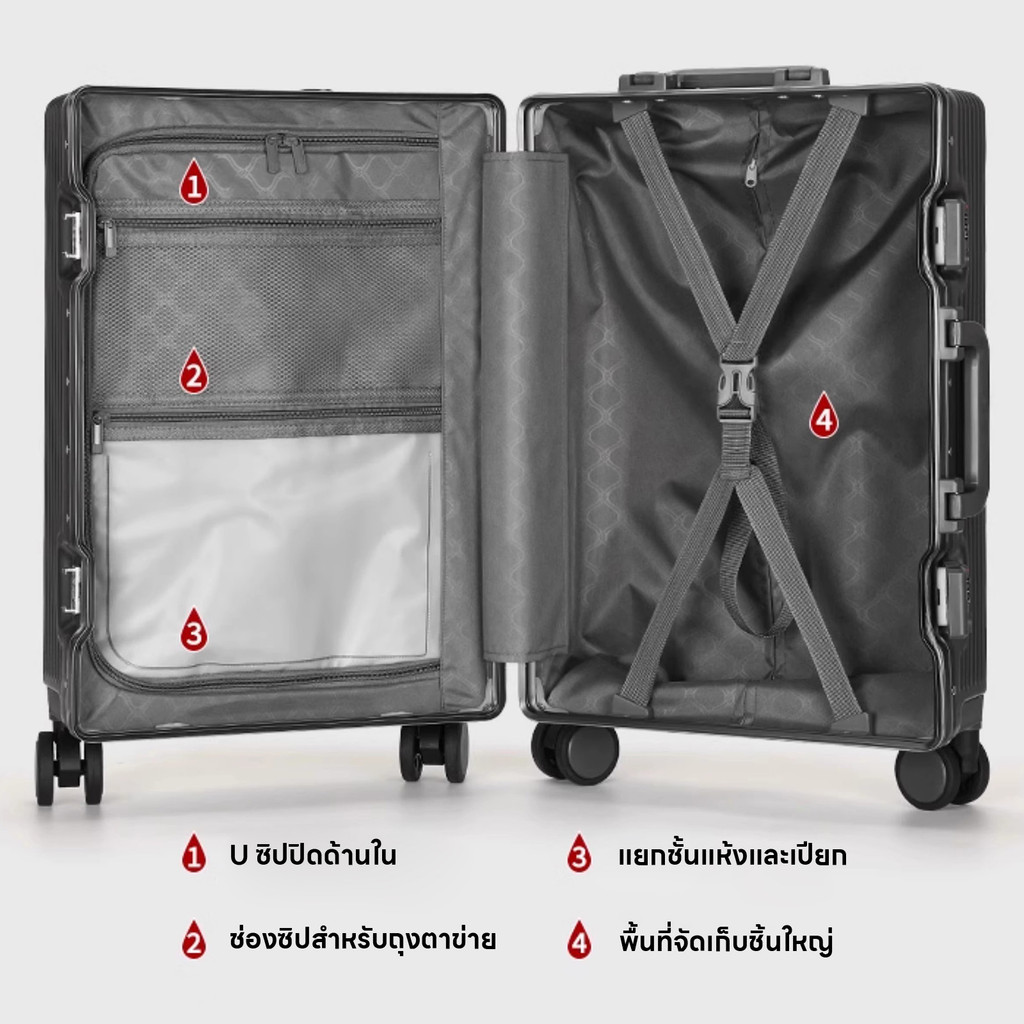 กระเป๋าเดินทางโครงอลูมิเนียม 20/24/28นิ้ว เปิดด้านหน้า กระเป๋าเดินทาง  มีพอร์ตชาร์จ USB พร้อมที่วางแก้วbaggage luggage - รูปที่ 6