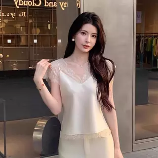 Red Berryเสื้อกล้ามลูกไม้สำหรับผู้หญิง ดีไซน์สองชิ้นปลอม เนื้อผ้าซาติน สวยงาม99296