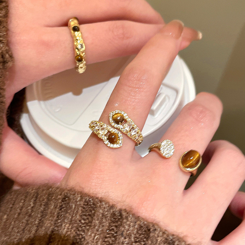 Merad Zircon Tiger Eye สไตล์เปิดแหวนหญิง Niche All-Match Design Index Finger แหวนแฟชั่น High-End เคร