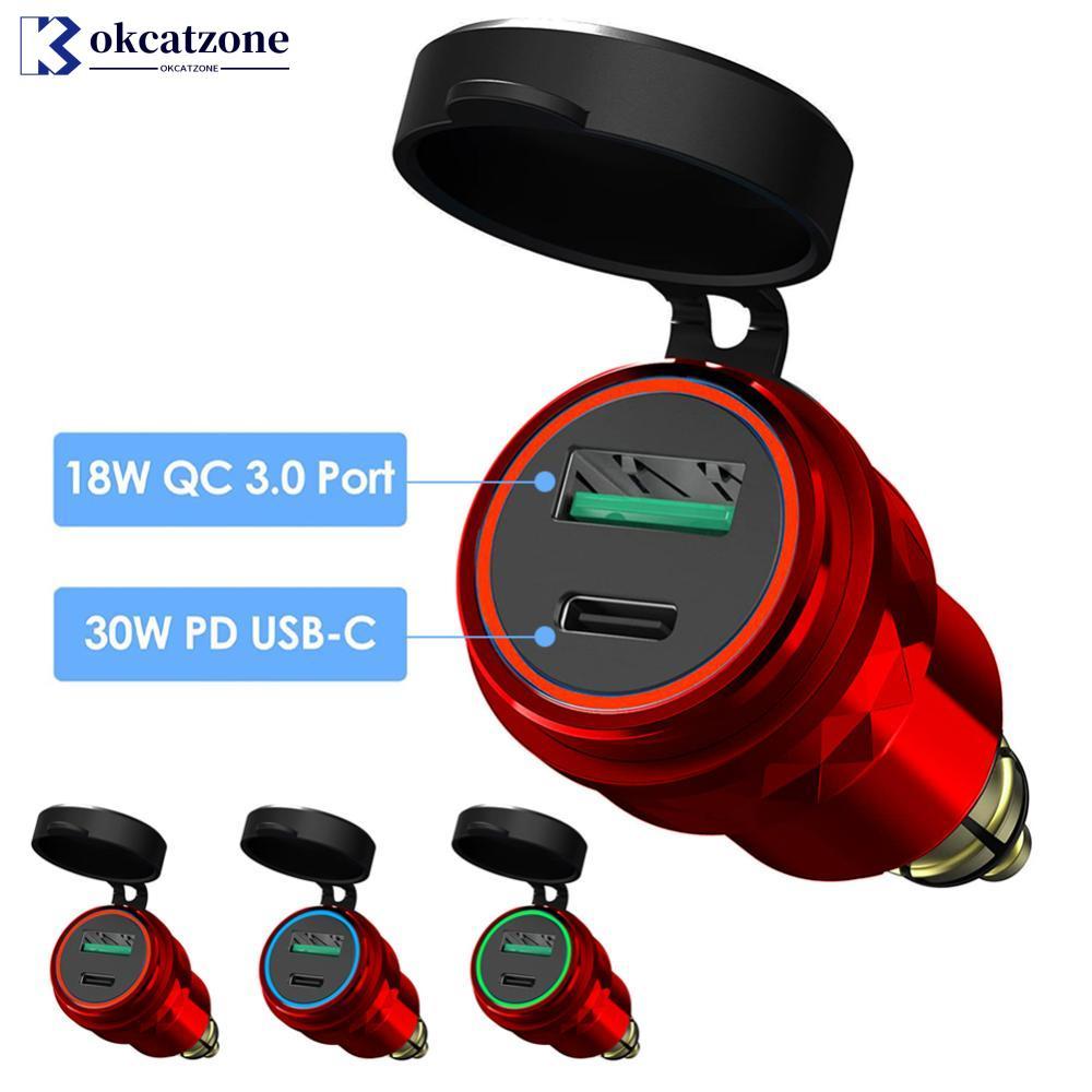 OKCATZONE อลูมิเนียม USB QC 3.0 Quick Charger PD Dual Adapter Charger ซ็อกเก็ตกันน้ํารถจักรยานยนต์สํ