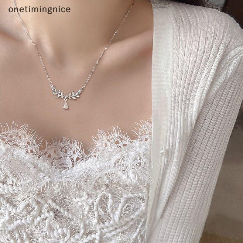 Onetimingnice สร้อยคอจี้หยดน้ําใบไม้คริสตัลสีเงินโซ่คล้องคอเพทายสําหรับแฟน OTN