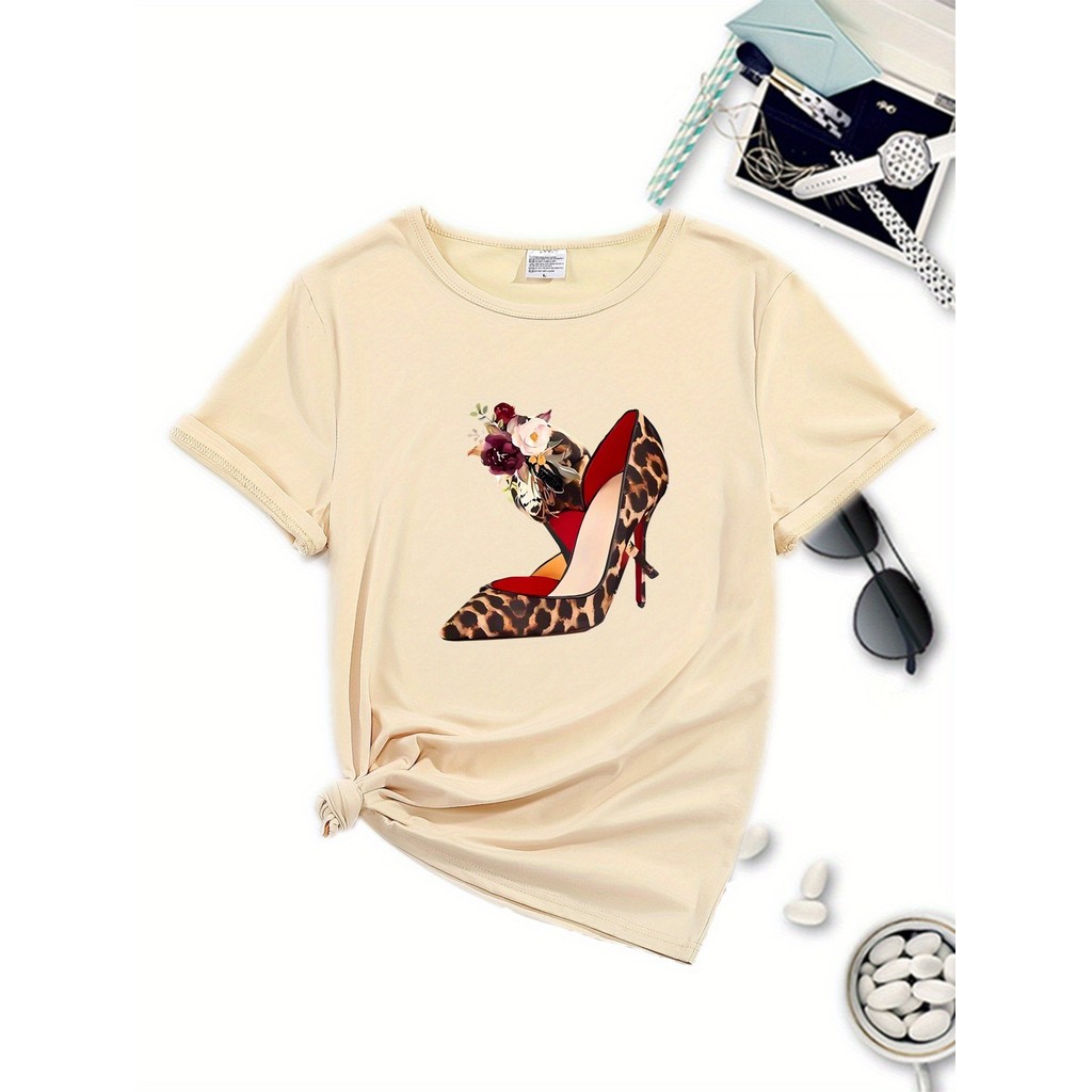 ปลาค็อด 2026ข้ามพรมแดนยุโรปรหัสผ้าฝ้ายทีสุภาพสตรีรูปแบบเรขาคณิตโพลีเอสเตอร์เสื้อยืดลําลองรอบคอขนาดกล