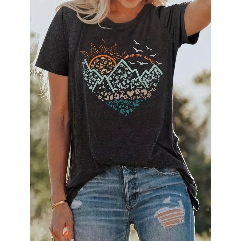 เกาหลีเกาหลี2026ยุโรปอเมริกันแฟชั่นพิมพ์เสื้อยืดผู้หญิงรอบคอสบายฤดูร้อนแขนสั้นปลาค็อด 2LTL